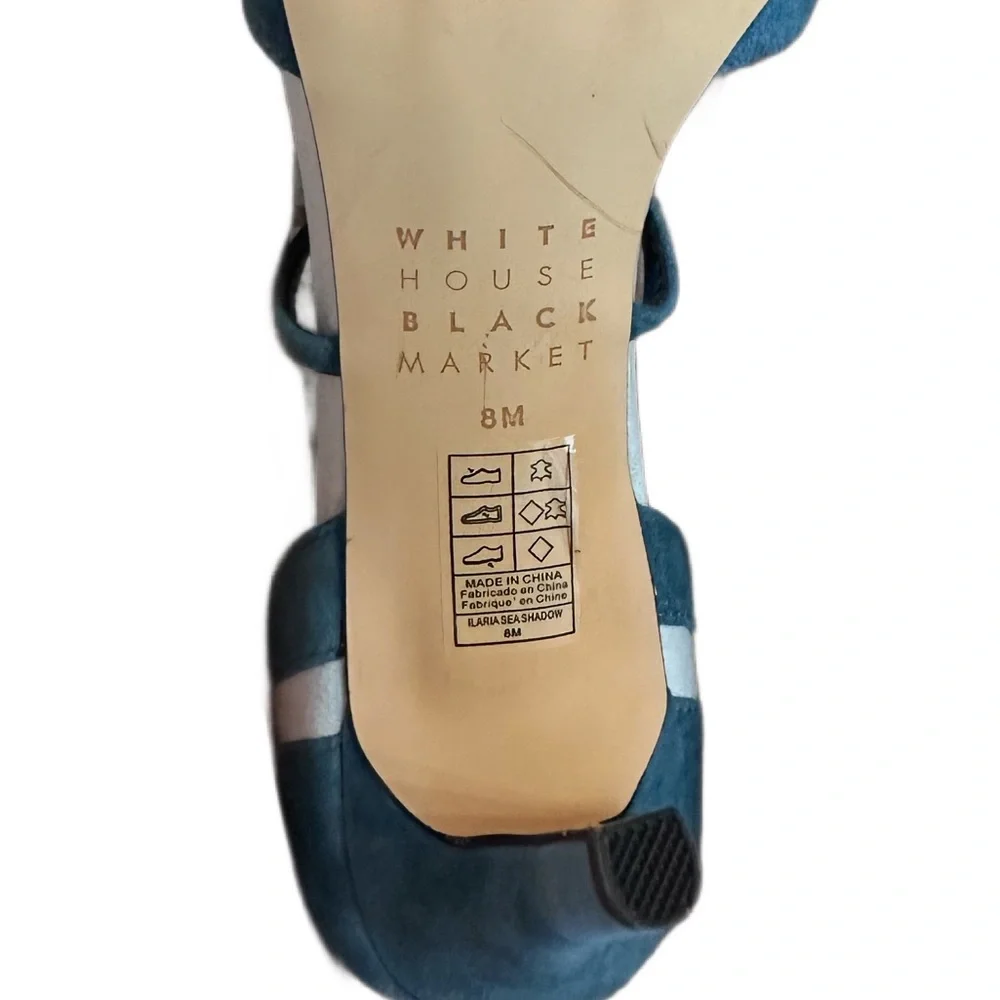 WHBM ~ Teal Cruelty Free Suede 4” Heels w/Crisscross Straps and Snakeskin Design